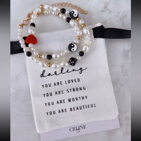 Celine13 Women’s‎ Pearl Choker Necklace Bohemian with Affirmation Pouch - Picture 1 of 5